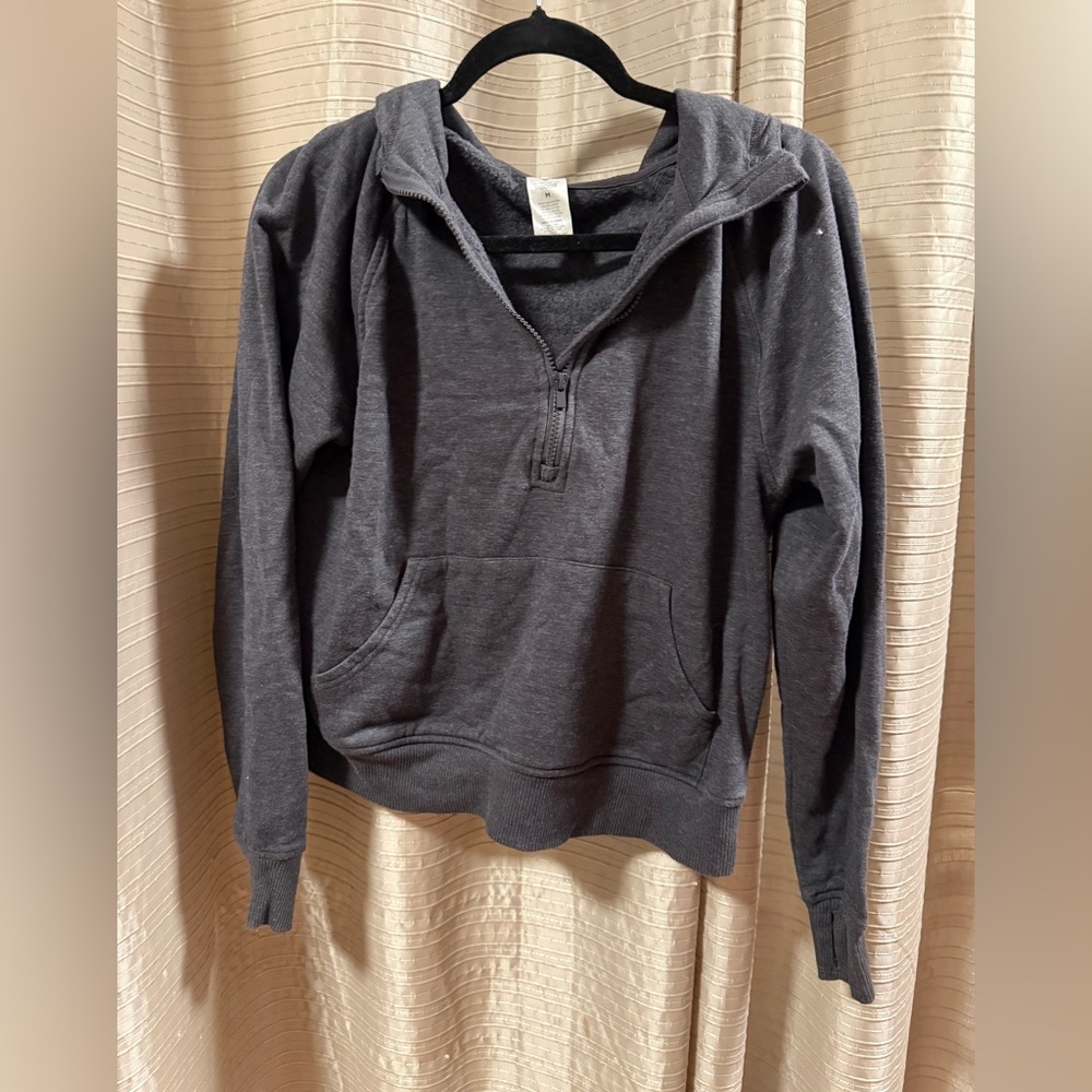 Women's Charcoal Half-Zip Hoodie Pullover with Kangaroo Pocket